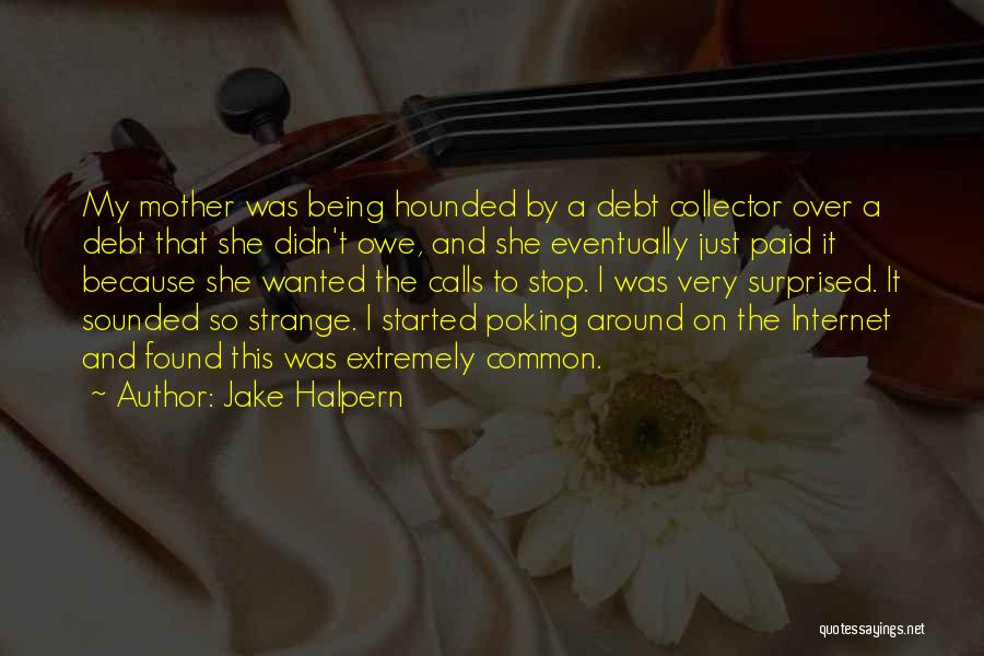 Jake Halpern Quotes: My Mother Was Being Hounded By A Debt Collector Over A Debt That She Didn't Owe, And She Eventually Just