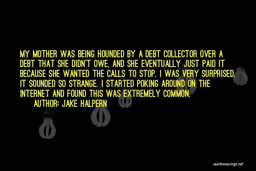 Jake Halpern Quotes: My Mother Was Being Hounded By A Debt Collector Over A Debt That She Didn't Owe, And She Eventually Just