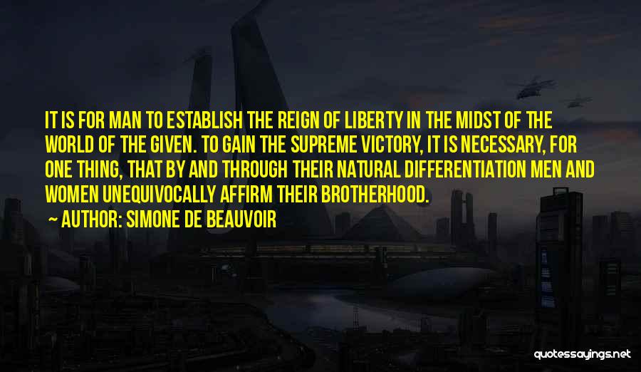 Simone De Beauvoir Quotes: It Is For Man To Establish The Reign Of Liberty In The Midst Of The World Of The Given. To