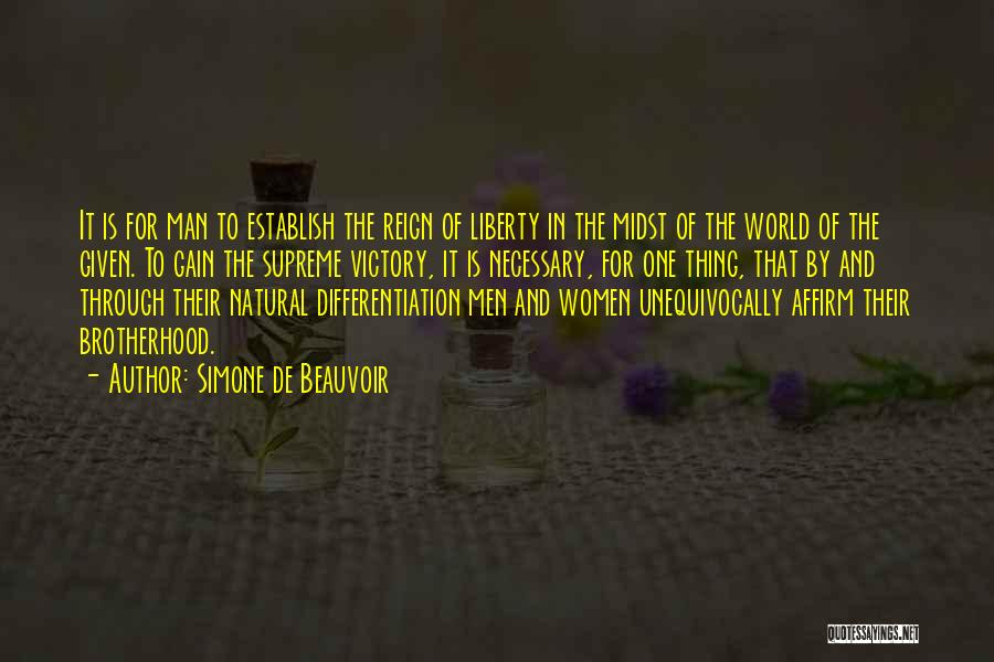 Simone De Beauvoir Quotes: It Is For Man To Establish The Reign Of Liberty In The Midst Of The World Of The Given. To