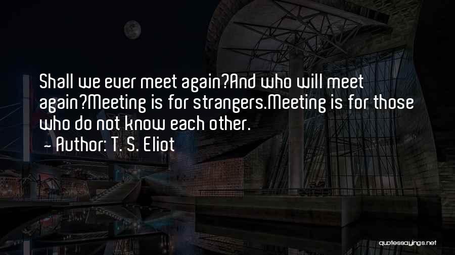 T. S. Eliot Quotes: Shall We Ever Meet Again?and Who Will Meet Again?meeting Is For Strangers.meeting Is For Those Who Do Not Know Each