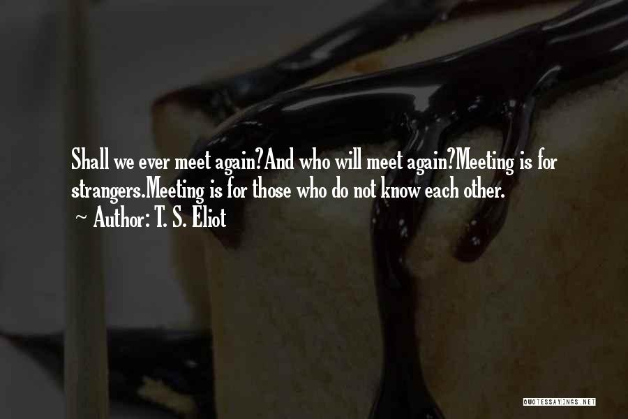 T. S. Eliot Quotes: Shall We Ever Meet Again?and Who Will Meet Again?meeting Is For Strangers.meeting Is For Those Who Do Not Know Each