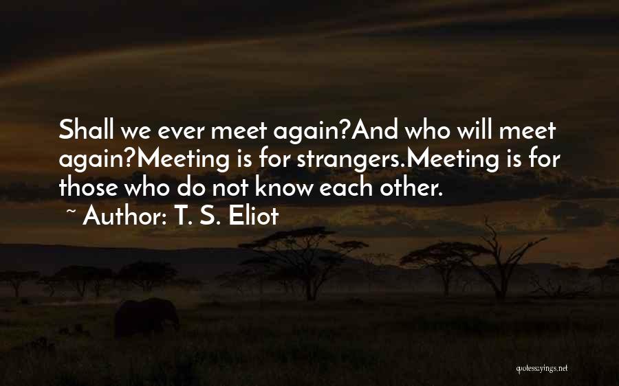 T. S. Eliot Quotes: Shall We Ever Meet Again?and Who Will Meet Again?meeting Is For Strangers.meeting Is For Those Who Do Not Know Each