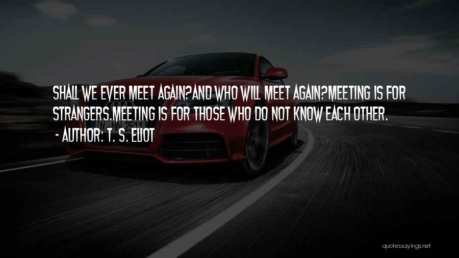 T. S. Eliot Quotes: Shall We Ever Meet Again?and Who Will Meet Again?meeting Is For Strangers.meeting Is For Those Who Do Not Know Each