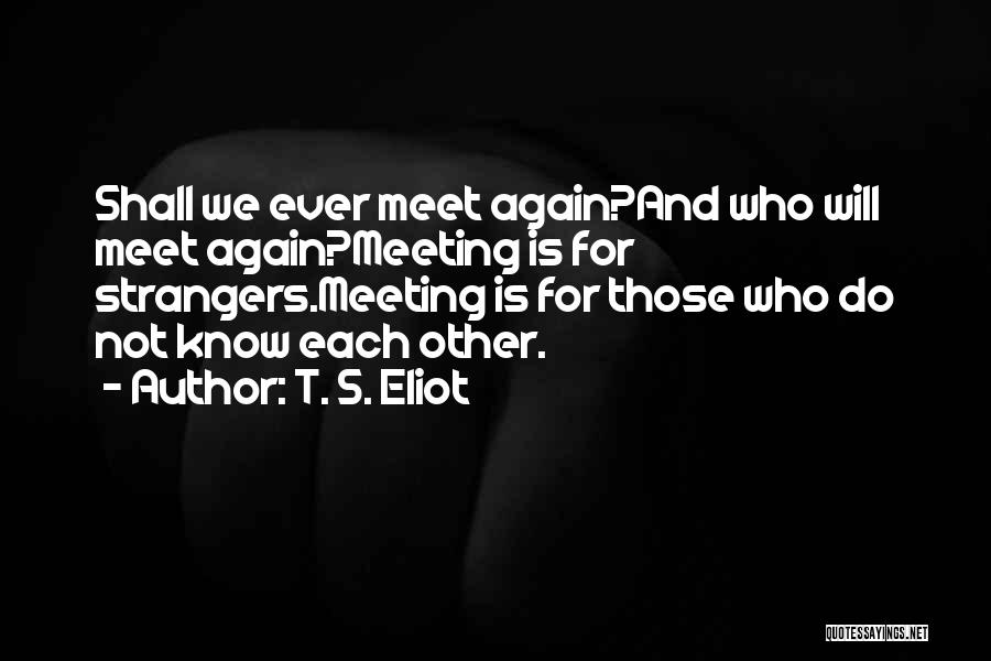T. S. Eliot Quotes: Shall We Ever Meet Again?and Who Will Meet Again?meeting Is For Strangers.meeting Is For Those Who Do Not Know Each
