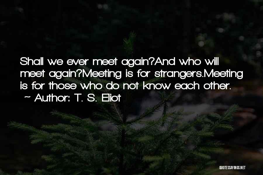 T. S. Eliot Quotes: Shall We Ever Meet Again?and Who Will Meet Again?meeting Is For Strangers.meeting Is For Those Who Do Not Know Each