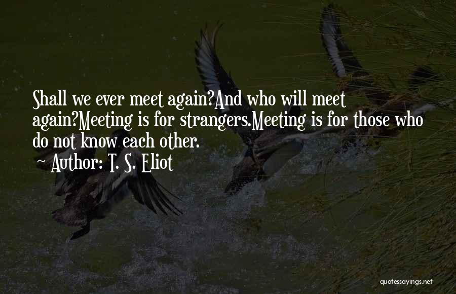 T. S. Eliot Quotes: Shall We Ever Meet Again?and Who Will Meet Again?meeting Is For Strangers.meeting Is For Those Who Do Not Know Each