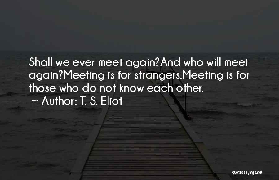 T. S. Eliot Quotes: Shall We Ever Meet Again?and Who Will Meet Again?meeting Is For Strangers.meeting Is For Those Who Do Not Know Each