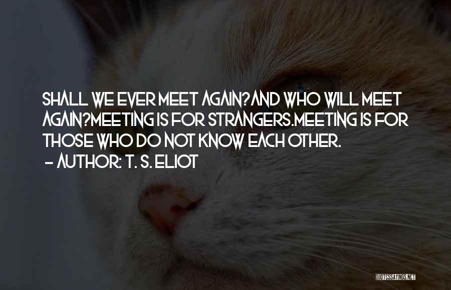 T. S. Eliot Quotes: Shall We Ever Meet Again?and Who Will Meet Again?meeting Is For Strangers.meeting Is For Those Who Do Not Know Each