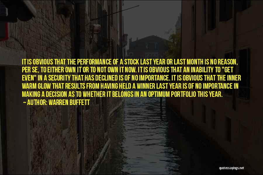 Warren Buffett Quotes: It Is Obvious That The Performance Of A Stock Last Year Or Last Month Is No Reason, Per Se, To