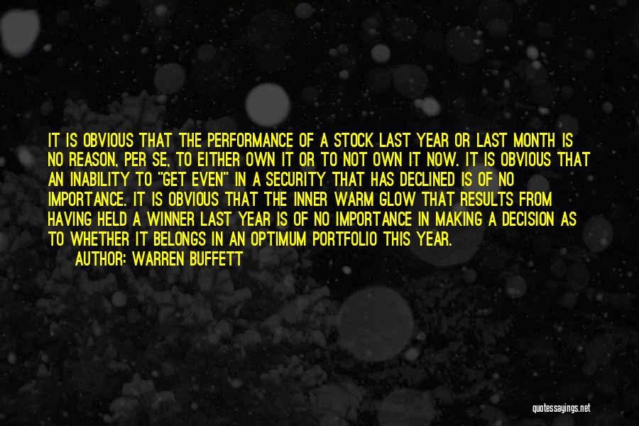 Warren Buffett Quotes: It Is Obvious That The Performance Of A Stock Last Year Or Last Month Is No Reason, Per Se, To