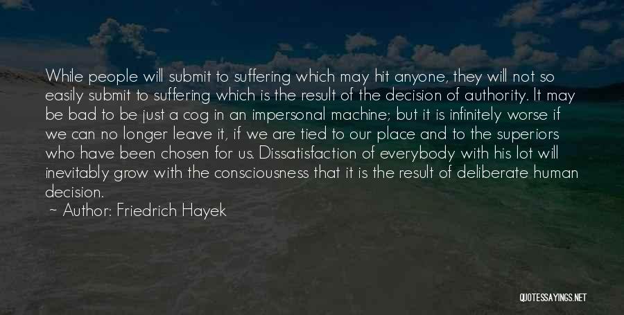 Friedrich Hayek Quotes: While People Will Submit To Suffering Which May Hit Anyone, They Will Not So Easily Submit To Suffering Which Is