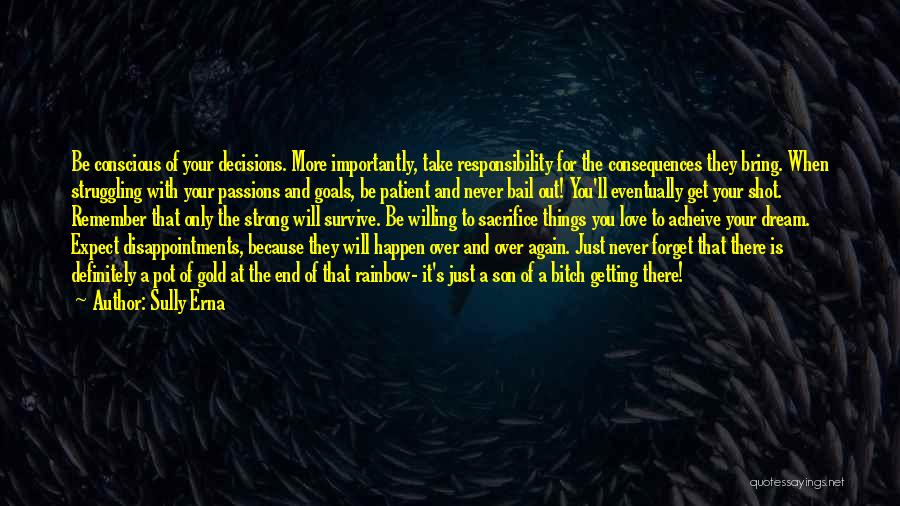 Sully Erna Quotes: Be Conscious Of Your Decisions. More Importantly, Take Responsibility For The Consequences They Bring. When Struggling With Your Passions And