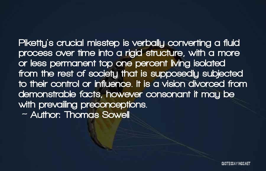 Thomas Sowell Quotes: Piketty's Crucial Misstep Is Verbally Converting A Fluid Process Over Time Into A Rigid Structure, With A More Or Less