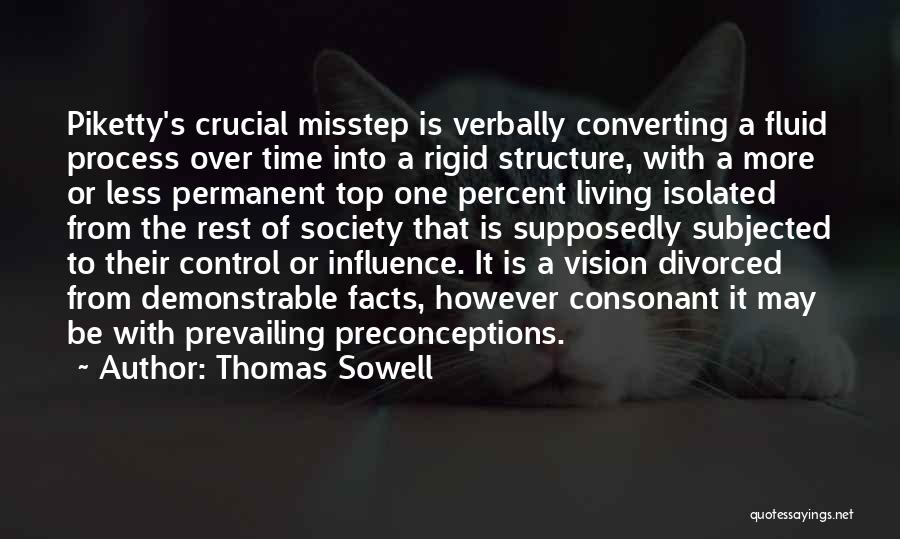 Thomas Sowell Quotes: Piketty's Crucial Misstep Is Verbally Converting A Fluid Process Over Time Into A Rigid Structure, With A More Or Less