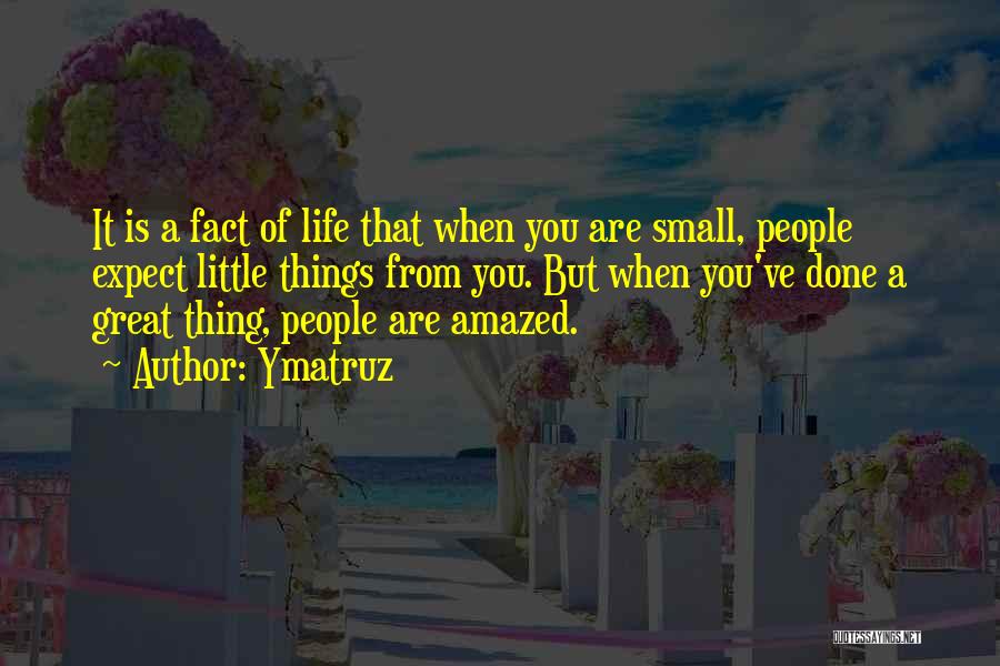 Ymatruz Quotes: It Is A Fact Of Life That When You Are Small, People Expect Little Things From You. But When You've