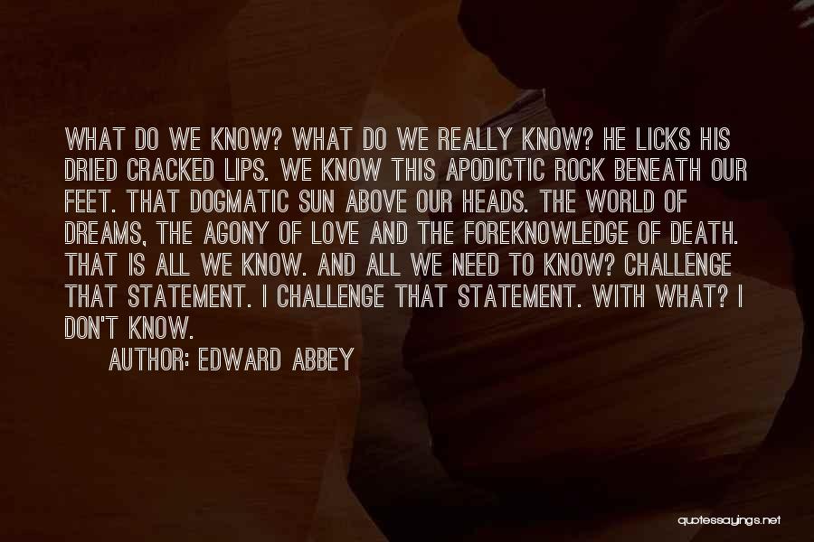 Edward Abbey Quotes: What Do We Know? What Do We Really Know? He Licks His Dried Cracked Lips. We Know This Apodictic Rock