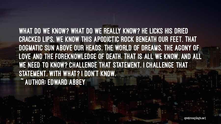 Edward Abbey Quotes: What Do We Know? What Do We Really Know? He Licks His Dried Cracked Lips. We Know This Apodictic Rock