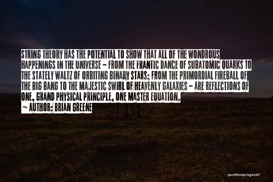 Brian Greene Quotes: String Theory Has The Potential To Show That All Of The Wondrous Happenings In The Universe - From The Frantic