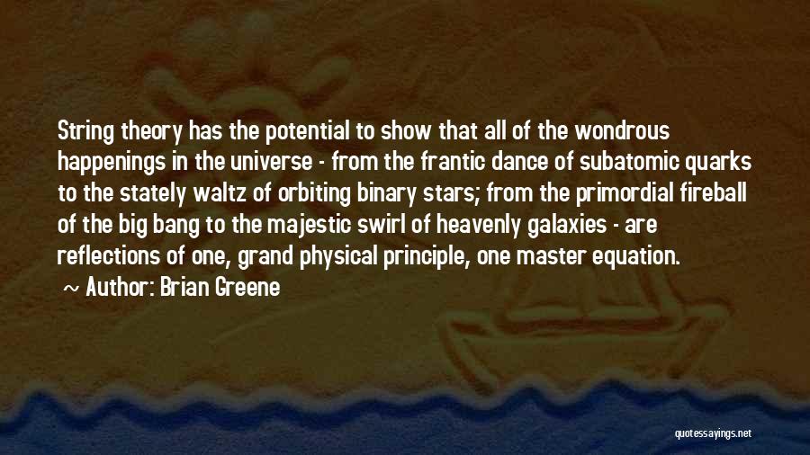 Brian Greene Quotes: String Theory Has The Potential To Show That All Of The Wondrous Happenings In The Universe - From The Frantic