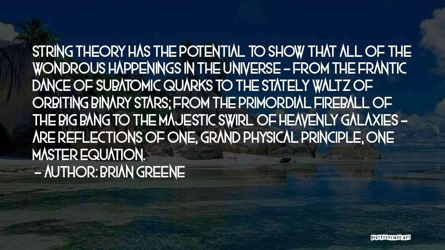 Brian Greene Quotes: String Theory Has The Potential To Show That All Of The Wondrous Happenings In The Universe - From The Frantic