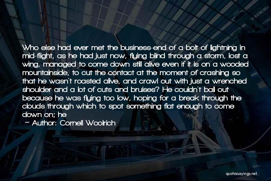 Cornell Woolrich Quotes: Who Else Had Ever Met The Business-end Of A Bolt Of Lightning In Mid-flight, As He Had Just Now, Flying