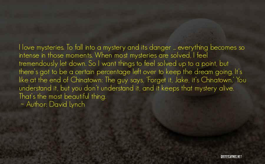 David Lynch Quotes: I Love Mysteries. To Fall Into A Mystery And Its Danger ... Everything Becomes So Intense In Those Moments. When