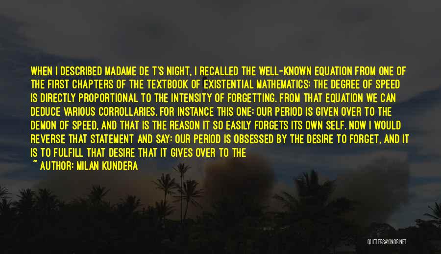 Milan Kundera Quotes: When I Described Madame De T's Night, I Recalled The Well-known Equation From One Of The First Chapters Of The