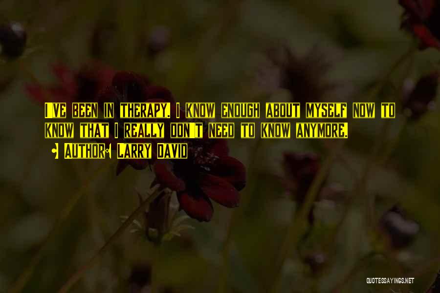 Larry David Quotes: I've Been In Therapy. I Know Enough About Myself Now To Know That I Really Don't Need To Know Anymore.