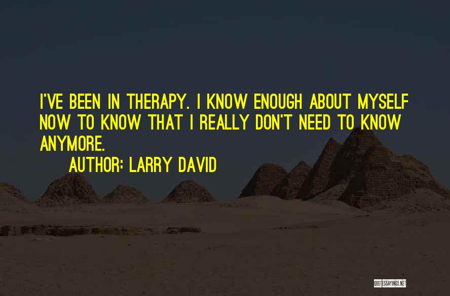 Larry David Quotes: I've Been In Therapy. I Know Enough About Myself Now To Know That I Really Don't Need To Know Anymore.