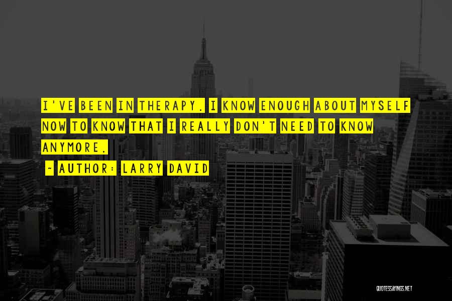 Larry David Quotes: I've Been In Therapy. I Know Enough About Myself Now To Know That I Really Don't Need To Know Anymore.