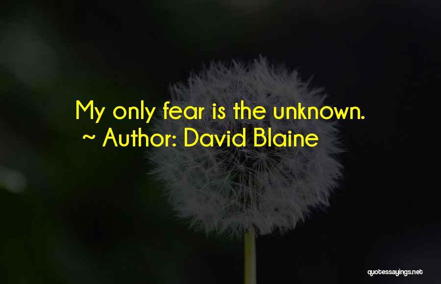 David Blaine Quotes: My Only Fear Is The Unknown.