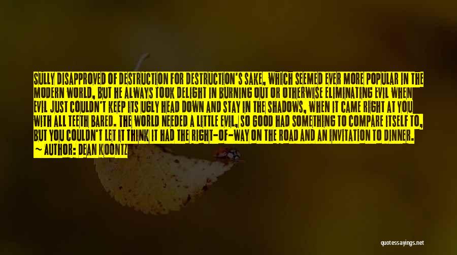 Dean Koontz Quotes: Sully Disapproved Of Destruction For Destruction's Sake, Which Seemed Ever More Popular In The Modern World, But He Always Took