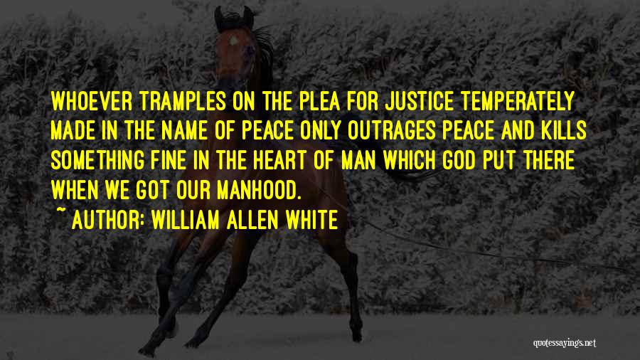 William Allen White Quotes: Whoever Tramples On The Plea For Justice Temperately Made In The Name Of Peace Only Outrages Peace And Kills Something