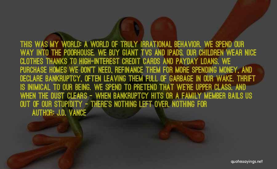 J.D. Vance Quotes: This Was My World: A World Of Truly Irrational Behavior. We Spend Our Way Into The Poorhouse. We Buy Giant