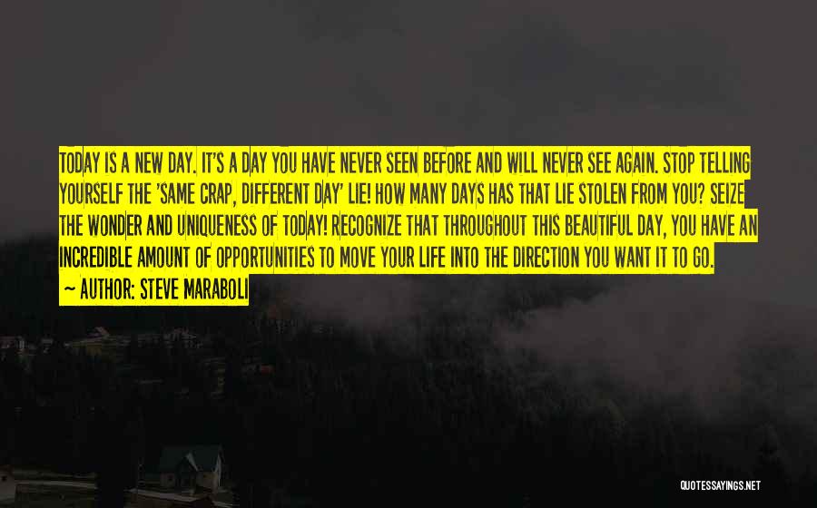 Steve Maraboli Quotes: Today Is A New Day. It's A Day You Have Never Seen Before And Will Never See Again. Stop Telling