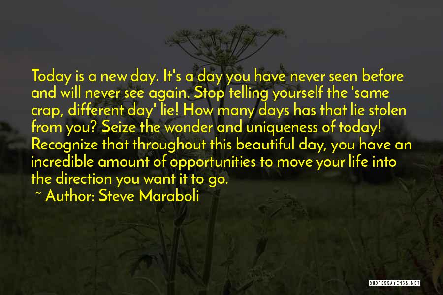 Steve Maraboli Quotes: Today Is A New Day. It's A Day You Have Never Seen Before And Will Never See Again. Stop Telling