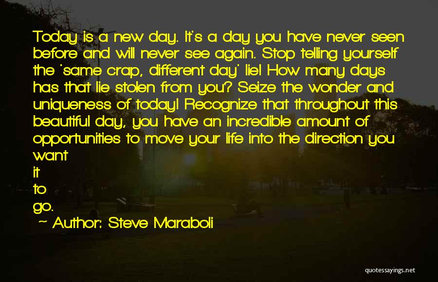 Steve Maraboli Quotes: Today Is A New Day. It's A Day You Have Never Seen Before And Will Never See Again. Stop Telling