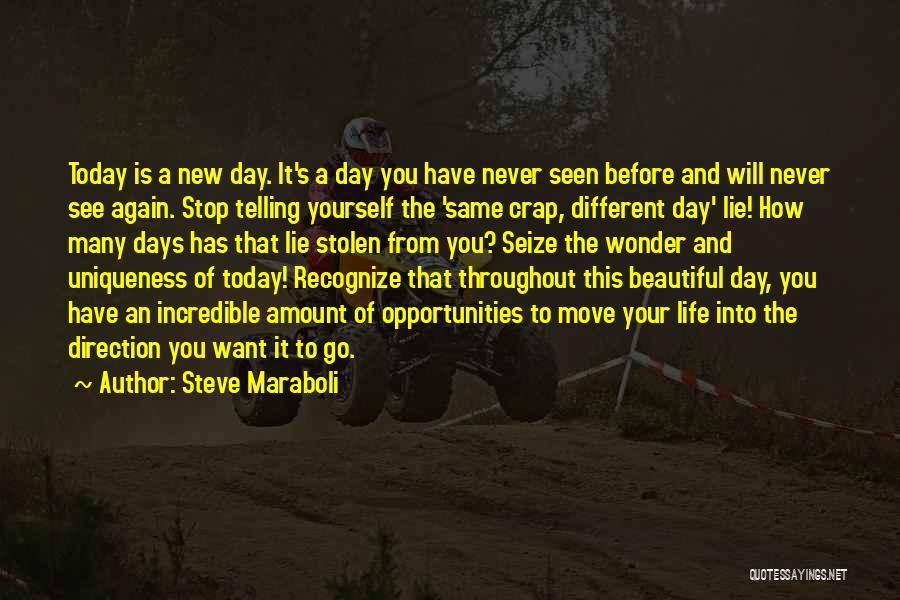 Steve Maraboli Quotes: Today Is A New Day. It's A Day You Have Never Seen Before And Will Never See Again. Stop Telling