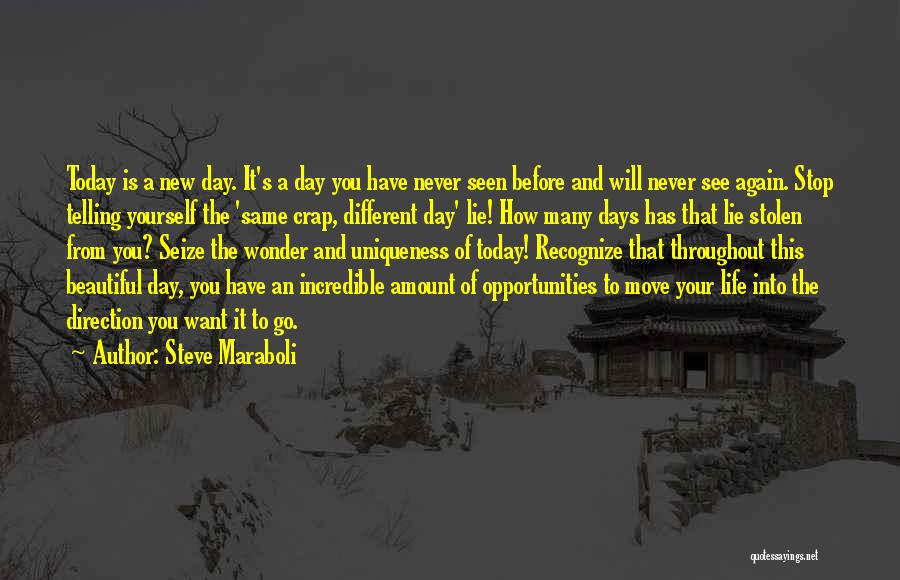 Steve Maraboli Quotes: Today Is A New Day. It's A Day You Have Never Seen Before And Will Never See Again. Stop Telling