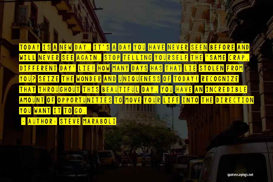 Steve Maraboli Quotes: Today Is A New Day. It's A Day You Have Never Seen Before And Will Never See Again. Stop Telling