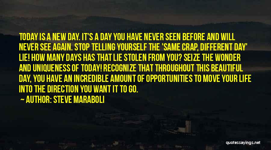 Steve Maraboli Quotes: Today Is A New Day. It's A Day You Have Never Seen Before And Will Never See Again. Stop Telling