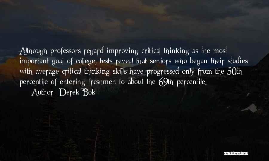 Derek Bok Quotes: Although Professors Regard Improving Critical Thinking As The Most Important Goal Of College, Tests Reveal That Seniors Who Began Their