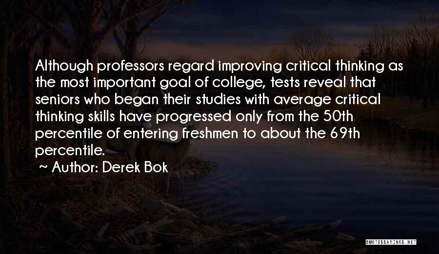 Derek Bok Quotes: Although Professors Regard Improving Critical Thinking As The Most Important Goal Of College, Tests Reveal That Seniors Who Began Their