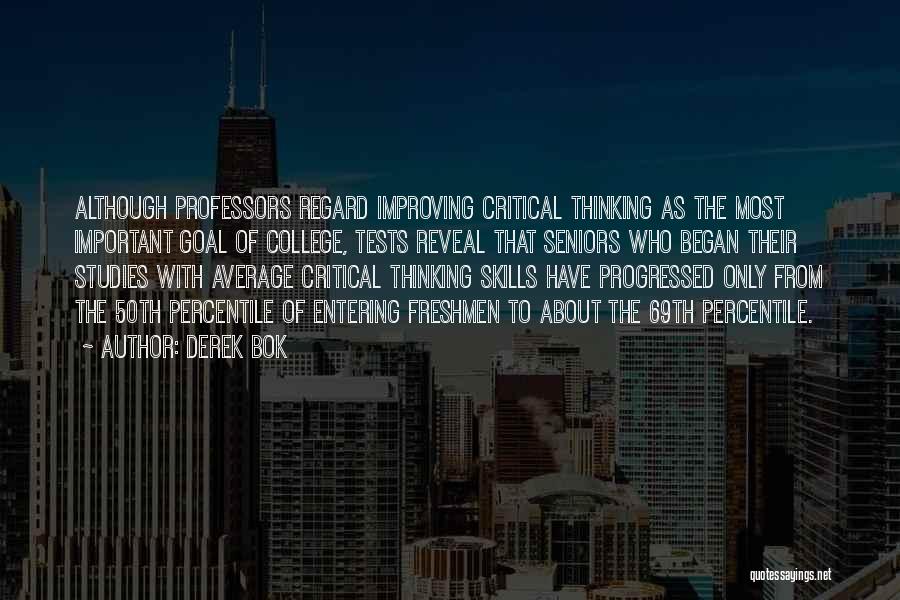 Derek Bok Quotes: Although Professors Regard Improving Critical Thinking As The Most Important Goal Of College, Tests Reveal That Seniors Who Began Their