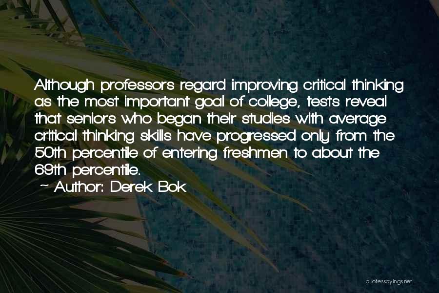 Derek Bok Quotes: Although Professors Regard Improving Critical Thinking As The Most Important Goal Of College, Tests Reveal That Seniors Who Began Their