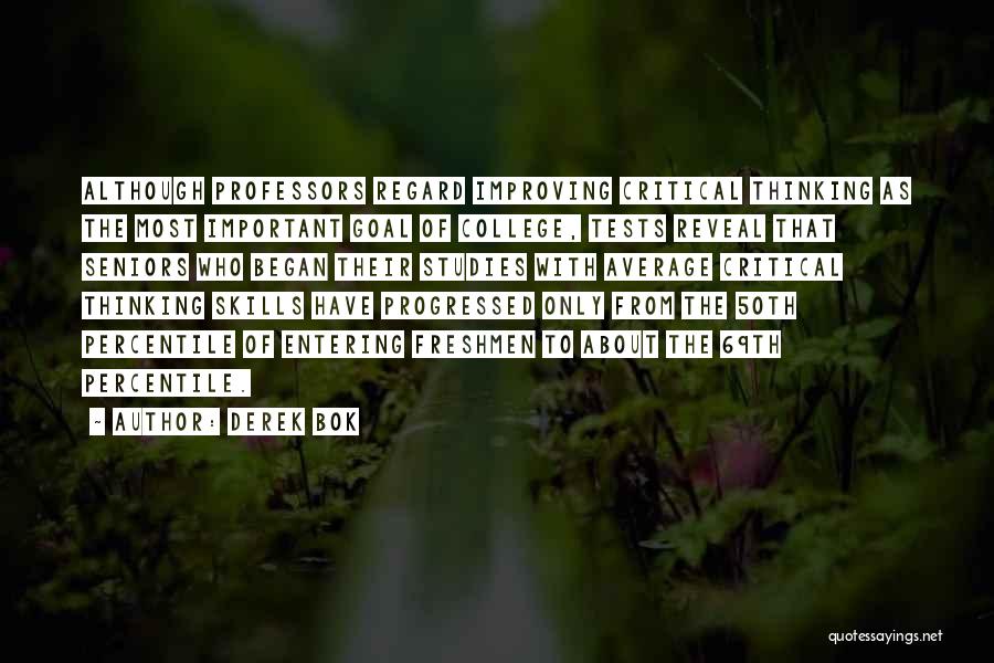 Derek Bok Quotes: Although Professors Regard Improving Critical Thinking As The Most Important Goal Of College, Tests Reveal That Seniors Who Began Their