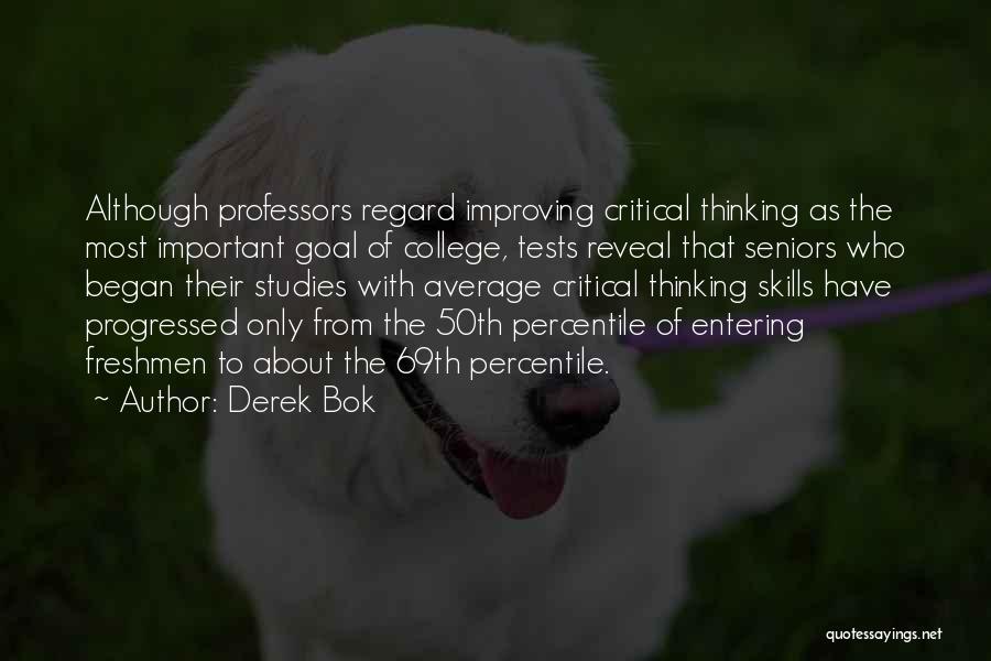 Derek Bok Quotes: Although Professors Regard Improving Critical Thinking As The Most Important Goal Of College, Tests Reveal That Seniors Who Began Their