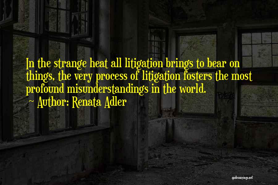 Renata Adler Quotes: In The Strange Heat All Litigation Brings To Bear On Things, The Very Process Of Litigation Fosters The Most Profound