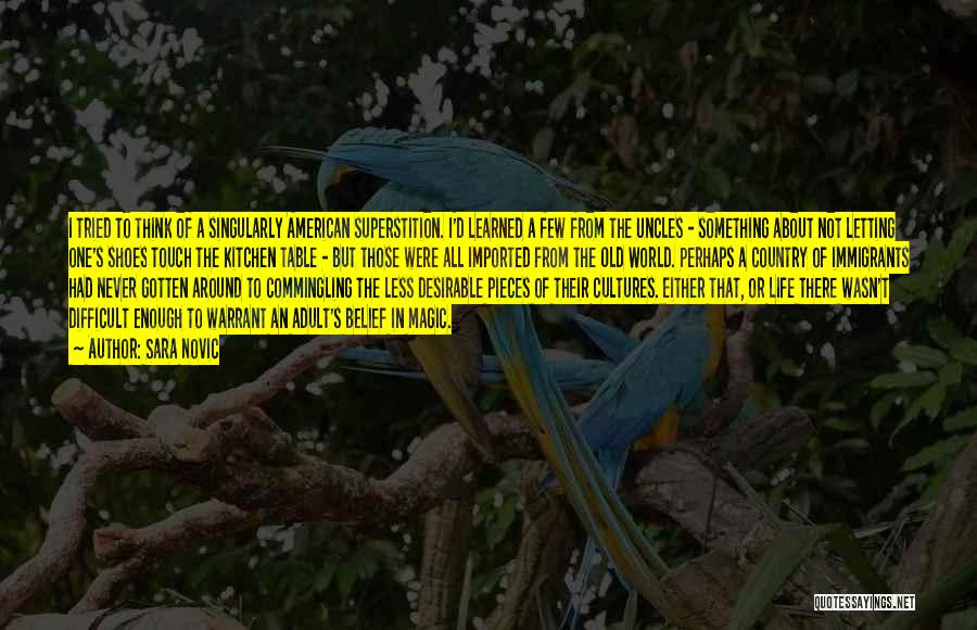 Sara Novic Quotes: I Tried To Think Of A Singularly American Superstition. I'd Learned A Few From The Uncles - Something About Not